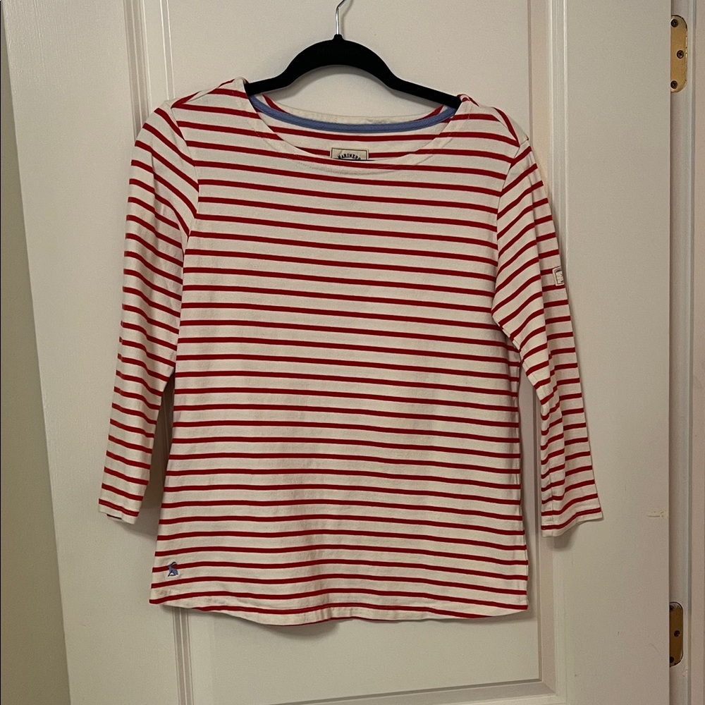 Joules Red and White Striped Long Sleeve Top